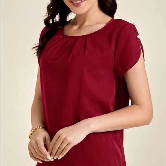 EMERY ROSE Solid Pleated Detail Top sz L - Picture 3 of 8